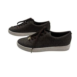 Michael Kors Keaton MK Signature Logo Coated Canvas Sneakers Brown Size 7.5M